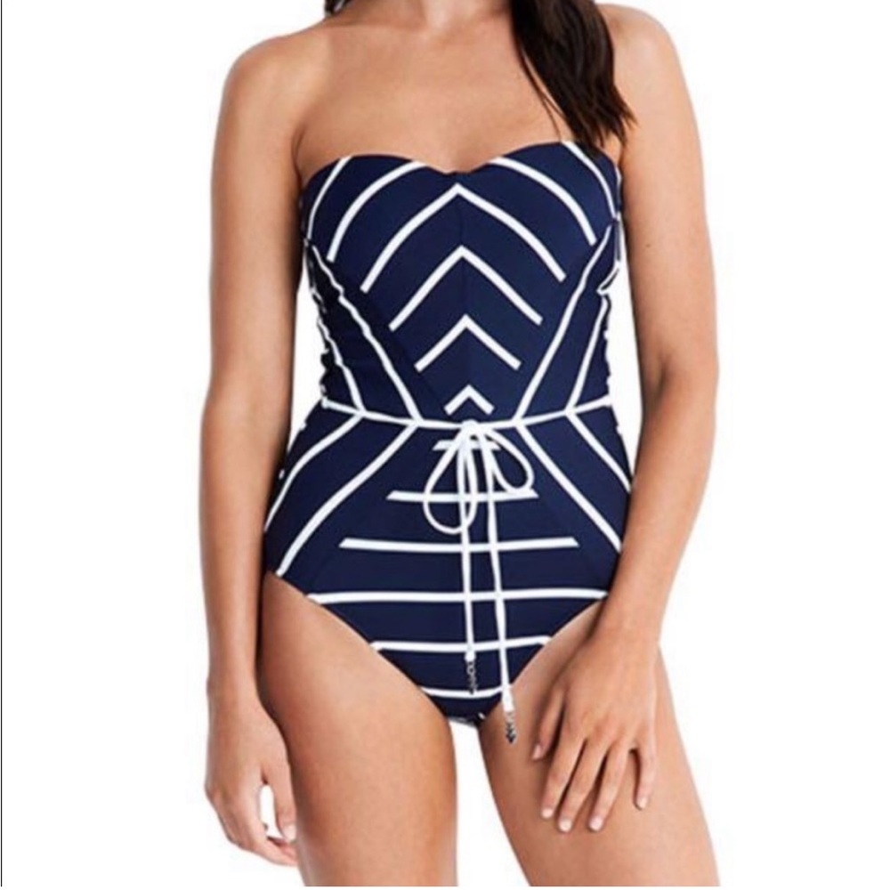 Seafolly Castaway navy stripe one-piece. Size 8